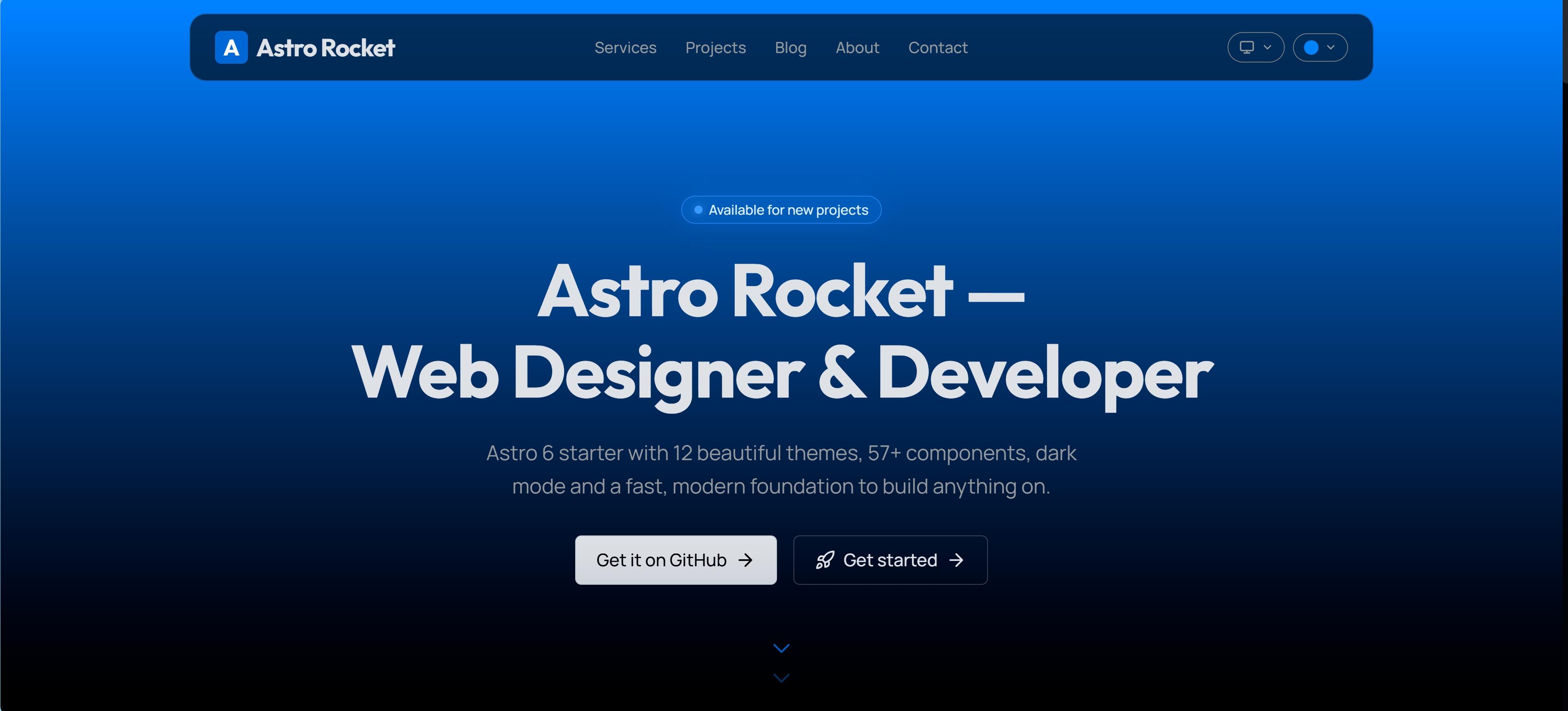 Astro Rocket — my open-source Astro 6 theme, shown on its astrorocket.dev demo.
